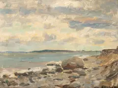 Țărm la Balcic by Samuel Mützner, anii '30, ulei pe carton, sold Oct 2025