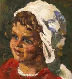 Micuța țărăncuță by Octav Băncilă, cca. 1915, ulei pe pânză, sold Oct 2025