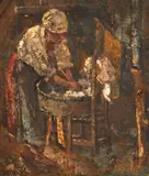 Treburi casnice by Octav Băncilă, 1914-1915, ulei pe pânză, sold Oct 2025