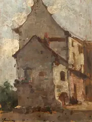 Eustațiu Stoenescu, Case la Vitré, 1915-1920, ulei pe pânză lipită pe carton