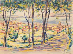 Nicolae Dărăscu, Vedere din Saint-Tropez, 1913, acuarelă pe hârtie
