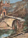 Podul din Alcántara (Toledo) by Gheorghe Petrașcu, 1929, ulei pe pânză lipită pe carton, offered Oct 2025