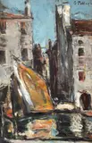 Chioggia by Gheorghe Petrașcu, 1934, ulei pe lemn, sold Oct 2025