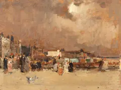 Plajă la Deauville by Francisc Gall, 1927, ulei pe placaj, sold Oct 2025