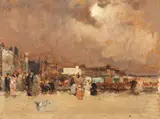 Francisc Gall, Plajă la Deauville, 1927, ulei pe placaj