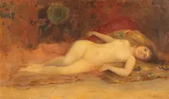 Scenă orientală by Pierre Auguste Bellet, cca. 1890, ulei pe pânză, sold Oct 2025
