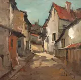 Jean Cheller, Stradă din București, anii '40, ulei pe pânză