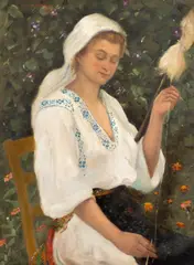 Dimitrie Serafim, Țărăncuță cu fuior, cca. 1900, ulei pe pânză