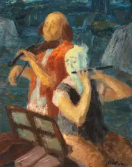 Un soir by Paul Scorţescu, anii '40, ulei pe carton, sold Oct 2025