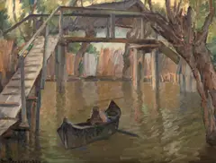 Bărci la Vâlcov by Stefan Popescu, 1929, ulei pe pânză, sold Oct 2025