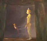 Ștefan Câlția, Nud cu papagal, 1985, ulei pe carton