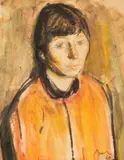 Corneliu Baba, Femeie în galben, 1960, creioane cerate, cărbune şi creion pe hârtie
