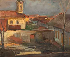 Adrian Ghenie, Vedere din Cluj, 1994, ulei pe carton
