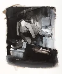 Adrian Ghenie, Study for ”Dada Room”, 2011, guașă și colaj pe hârtie