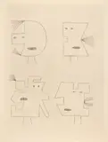 Victor Brauner, Quand un élément et le vent animent la géometrie (seria Codex d'un visage), 1962, gravură cu acul