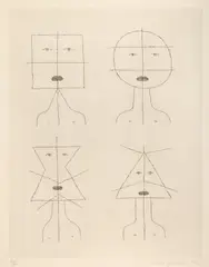 Victor Brauner, Ce qui était, revient, imitant à nouveau les premiers tâtonnements (seria Codex d'un visage), 1962, gravură cu acul