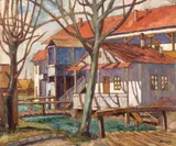 Marius Bunescu, Case din Câmpulung, 1932, ulei pe carton