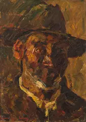 Moș Gheorghe by Rudolf Schweitzer–Cumpăna, anii '40, ulei pe carton, sold Oct 2025