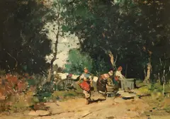 Teodor Harșia, Spălătorese, anii '40, ulei pe carton