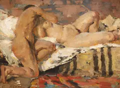 Sărutul by Nicolae Enea, anii '30, ulei pe carton, sold Oct 2025