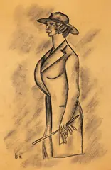 Iosif Iser, Eleganță (actrița Maria Filotti), tuș și cărbune pe hârtie