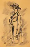 Iosif Iser, Eleganță (actrița Maria Filotti), tuș și cărbune pe hârtie