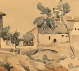Case la Balcic by Adam Bălţatu, acuarelă pe hârtie lipită pe carton, sold Oct 2025