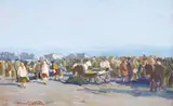 Adam Bălţatu, Târg la Humulești, 1971, ulei pe pânză