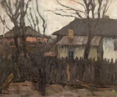 Ștefan Dimitrescu, Case din Huși, 1918, ulei pe carton