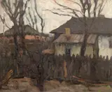 Ștefan Dimitrescu, Case din Huși, 1918, ulei pe carton