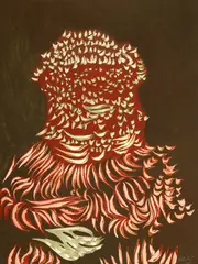 Jacques Hérold, Femme fleur, 1977, guașă și acuarelă pe carton subțire
