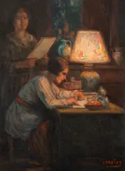 Jean Neylies, La lumina lămpii, anii '30, ulei pe carton