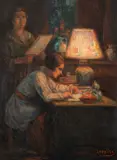 Jean Neylies, La lumina lămpii, anii '30, ulei pe carton