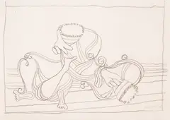 George Papazov, The wrestlers (from The Gladiators Cycle), 1950s, pencil on paper