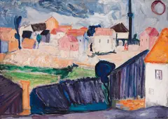 Rhodope landscape by Lika Yanko, 1963, oil on canvas laid on cardboard, sold Oct 2025