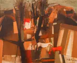 Landscape with horses by Georgi Bozhilov-Slona, 1980s, oil on canvas, sold Oct 2025