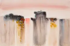 Abstract landscape by Dechko Uzunov, 1980s, watercolor and oil accents on paper, sold Oct 2025