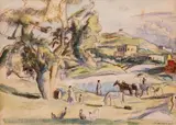 Jules Pascin, Oriental landscape, watercolour and pencil on paper