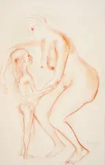 Luben Dimanov, A mother's embrace, 1988, chalk and pastel on paper
