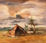 Vasil Stoilov, Gypsy camp, 1936, watercolor on paper