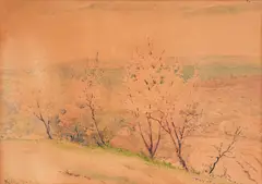 Konstantin Shtarkelov, Spring landscape, 1940s, watercolor on cardboard