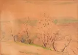 Konstantin Shtarkelov, Spring landscape, 1940s, watercolor on cardboard