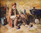 Nikola Valchev, Rest, 1940s, oil on canvas laid  on cardboard
