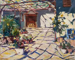 Nikola Tanev, Courtyard in Karlovo, 1930, oil on canvas