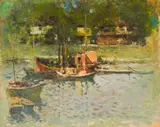 Vladimir Manski, Harbour in Sozopol, 1970s, oil on canvas