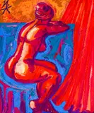 Yoan Leviev, Nude in red, 1980s, oil, pastel and watercolour on paper
