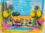 Alexander Petrov-Lavandulata, Terrace in Alhambra, 1973, pastel and ink on paper
