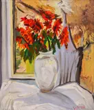 Darena Georgieva, Vase of chrysanthemums, oil on canvas
