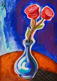 Yoan Leviev, Vase with roses, 1980s, oil on cardboard