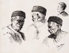 Ivan Mrkvička, Sketches for a male head, ink on paper